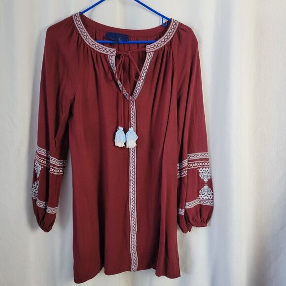 Blue Rain Tops - Blue Rain Top Peasant BOHO Tied Med. tassel Embroidered tunic cottage retro Rayo